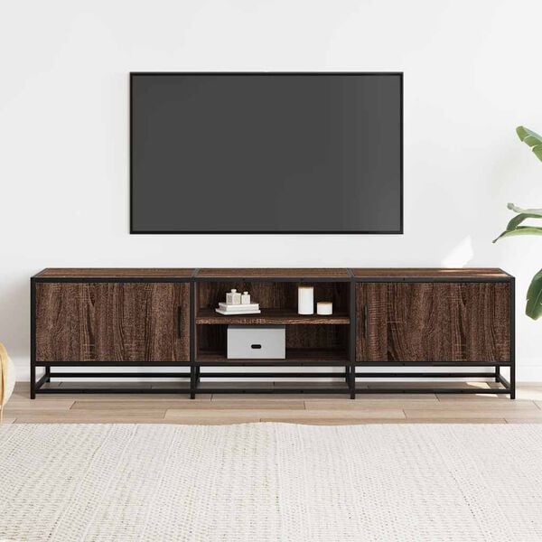 vidaXL TV Cabinet Brown Oak 160x35x41 cm Engineered Wood and Metal
