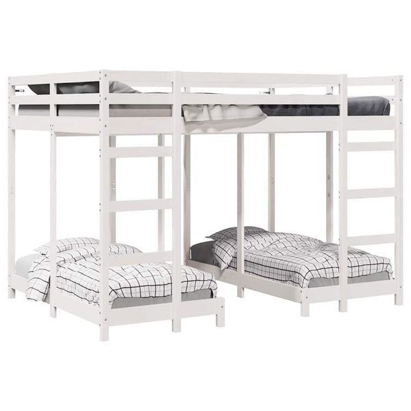 vidaXL Triple Bunk Bed Frame White 140 x 200 cm Solid Pine Wood