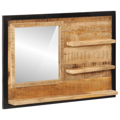 vidaXL Mirror with Shelves 80x8x55 cm Glass and Solid Wood Mango