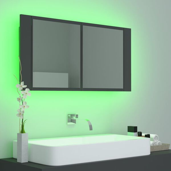 vidaXL LED Bathroom Mirror Cabinet Grey 90x12x45 cm Acrylic
