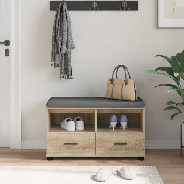 vidaXL Hall Bench with Cushion with Drawer Sonoma Oak 80 x 38 x 46 cm
