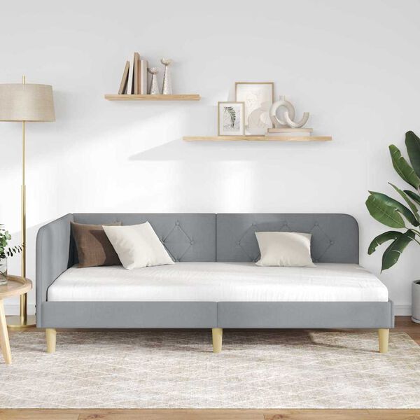 vidaXL Corner Bed Frame with Headboard Light Grey 90 x 190 cm Fabric