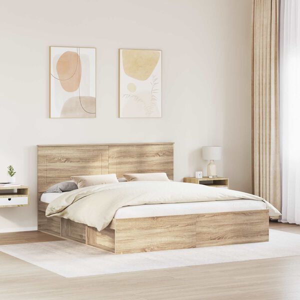 vidaXL Bed Frame with Headboard Sonoma 180 x 200 cm Solid Pine Wood