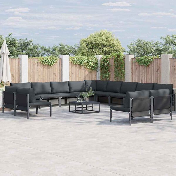 vidaXL Garden Sofa Set with Cushion 13 pcs Black Steel