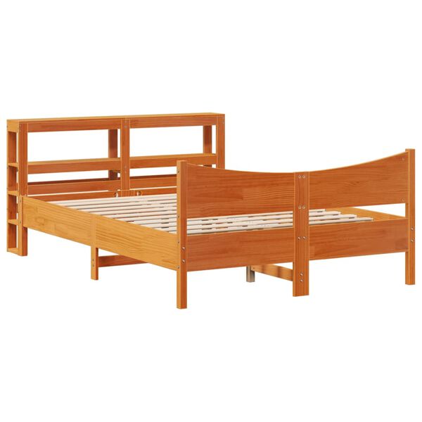 vidaXL Bed Frame with Headboard Wax Brown 140x190 cm Solid Wood Pine