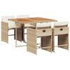 vidaXL 5 Piece Garden Dining Set with Cushions Beige Poly Rattan