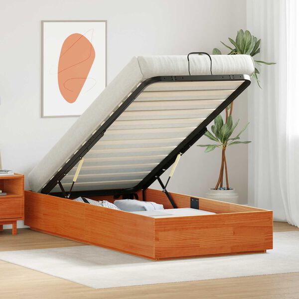 vidaXL Ottoman Bed Frame Wax Brown 80 x 200 cm Solid Pine Wood