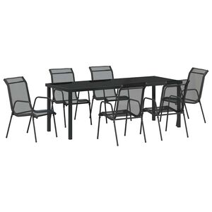 vidaXL Garden Dining Set 7 pcs Black Powder-Coated Steel