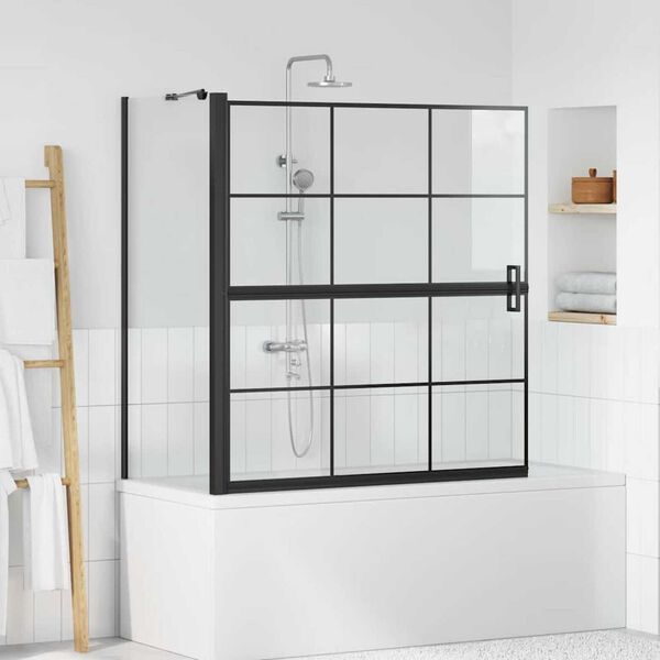 vidaXL Bath Shower Screen Black and Transparent 116 x 68 x 128 cm