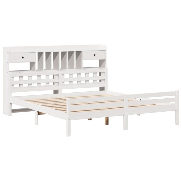 vidaXL Bookcase Bed without Mattress White 180x200 cm Super King Solid Wood Pine