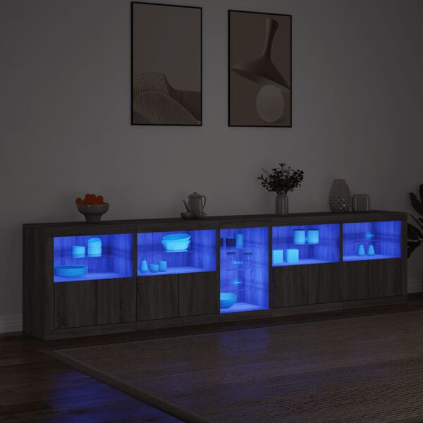 vidaXL Sideboard with LED Lights Grey Sonoma 283x37x67 cm