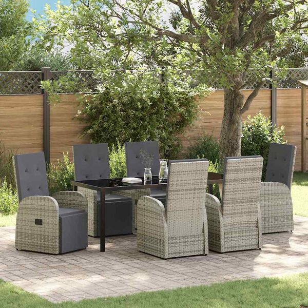 vidaXL Garden Dining Set with Cushion 7 pcs Grey Poly Rattan