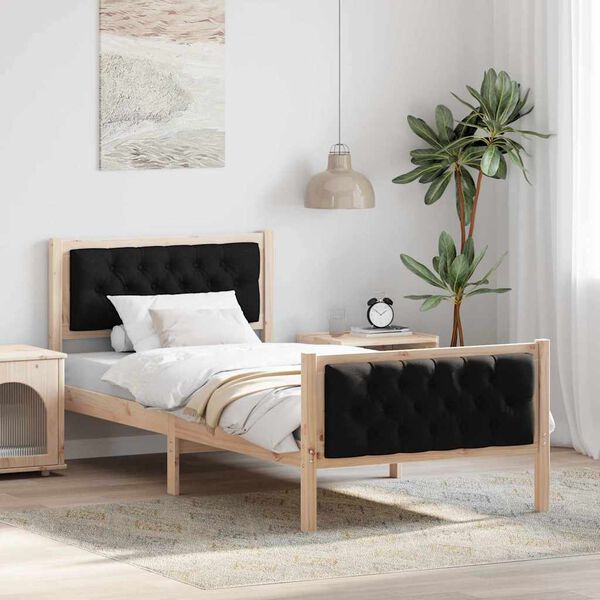 vidaXL Bed Frame with Headboard Black 90 x 200 cm Solid Pine Wood