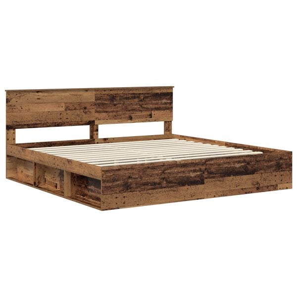 vidaXL Bed Frame with Headboard Old Wood 200 x 200 cm Solid Pine Wood