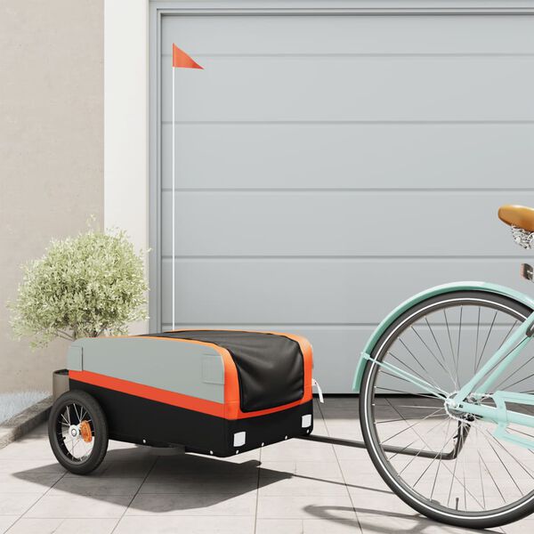 vidaXL Bike Trailer Black and Orange 30 kg Iron