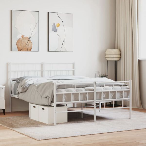 vidaXL Metal Bed Frame without Mattress with Footboard White 120x190cm