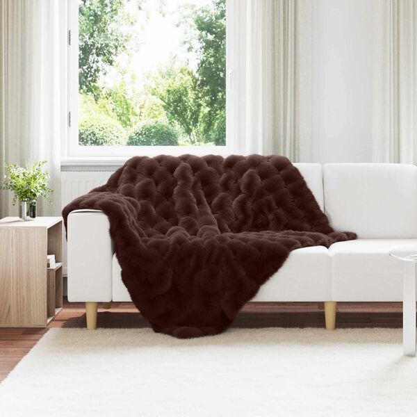 vidaXL Faux Rabbit Fur Blanket Camel 220 x 240 cm Polyester