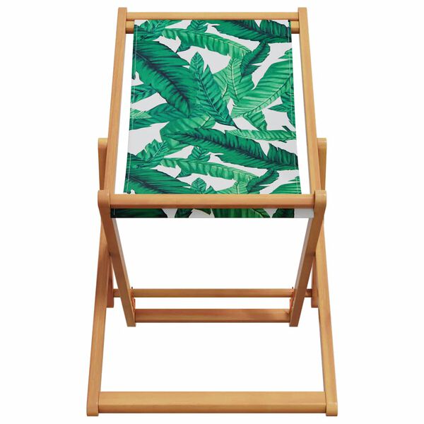 vidaXL Folding Beach Chair Leaf Pattern Solid Wood Eucalyptus and Fabric