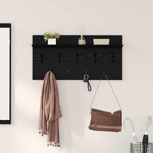 vidaXL Wall-Mounted Coat Rack with Shelf Black Oak 80 x 40 x 12 cm