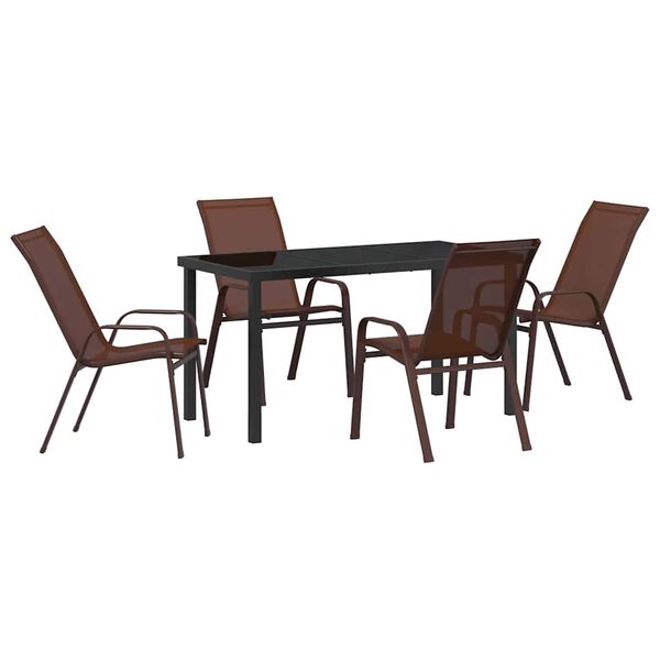 vidaXL Garden Dining Set 5 pcs Brown and Black Powder-coated Steel