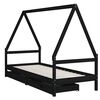 vidaXL Kids Bed Frame with Drawers Black 90x190 cm Solid Wood Pine