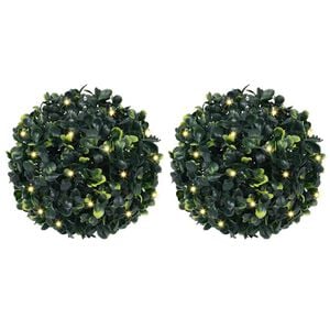 vidaXL Artificial Boxwood Balls with LED Lights 2 pcs Green 22 cm