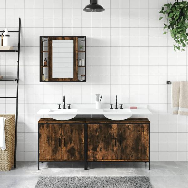 vidaXL 3 Piece Bathroom Cabinet Set Smoked Oak Engineered Wood