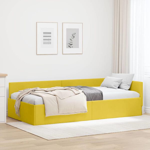 vidaXL Corner Bed Frame with Headboard Yellow 80 cm x 200 cm Velvet
