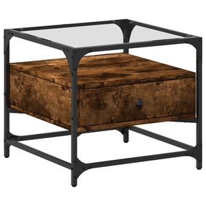 vidaXL Coffee Table with Glass Top Smoked Oak 50x50x45 cm Steel