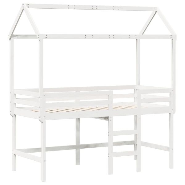 vidaXL Loft Bed with Ladder and Roof without Mattress White 90x190 cm Single