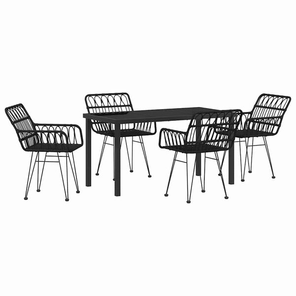 vidaXL Garden Dining Set 5 pcs Black Poly rattan