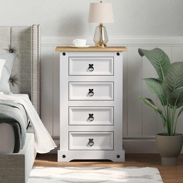 vidaXL Bedside Table with Drawer White 53 x 39 x 84 cm Solid Pine Wood