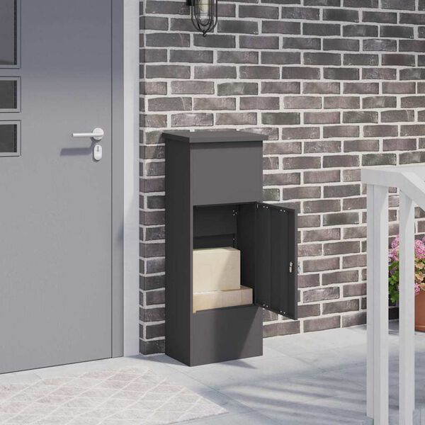 vidaXL Parcel Drop Box with Storage Black 44.5 x 29 x 110.5 cm Steel