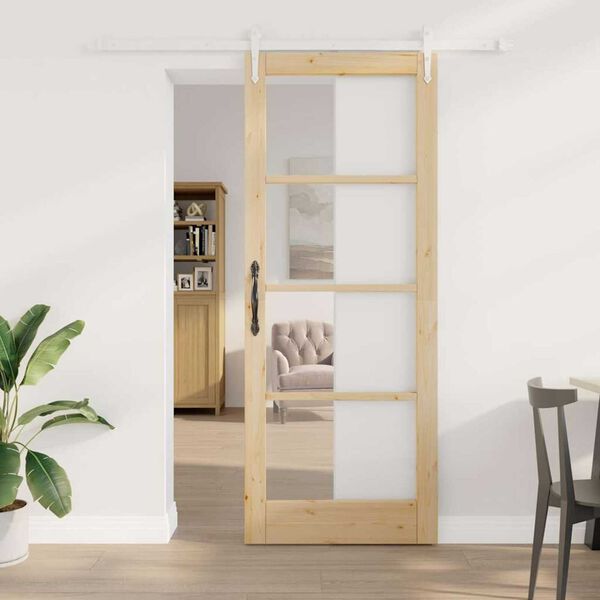 vidaXL Sliding Door Natural 83 x 211 cm Solid Pine Wood and Glass
