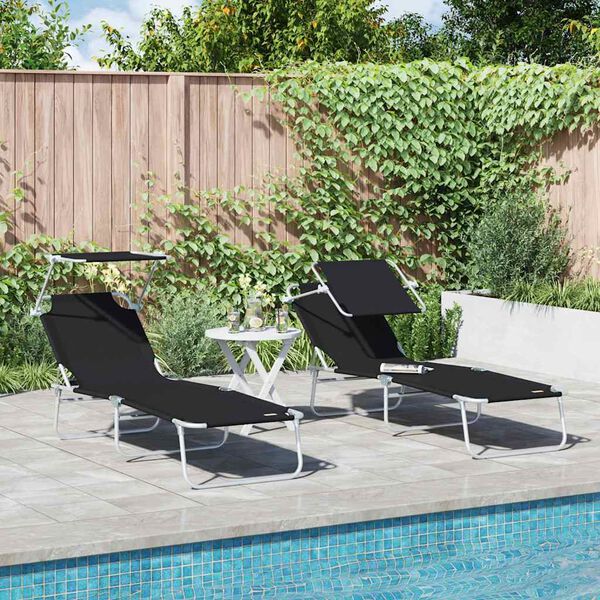 vidaXL Sun Lounger Folding 2-person 2 pcs Black 58 x 188 x 77cm Fabric