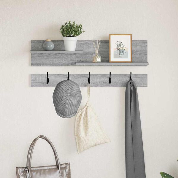 vidaXL Wall-Mounted Coat Rack with Shelf Grey Sonoma 90 x 15 x 36 cm