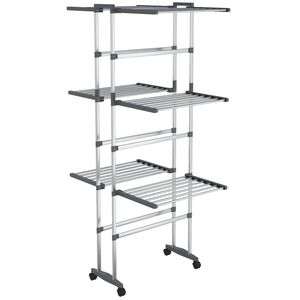 vidaXL 3-Tier Laundry Drying Rack with Wheels Silver 60x70x129 cm