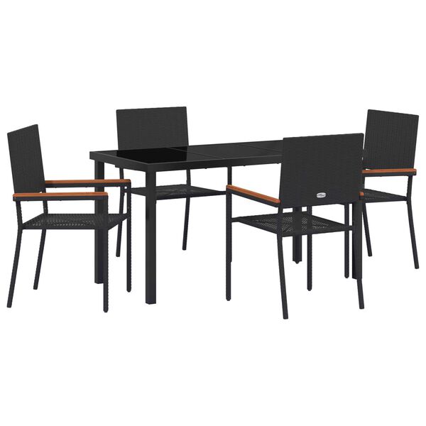vidaXL Garden Dining Set with Cushion 5 pcs Black Poly Rattan