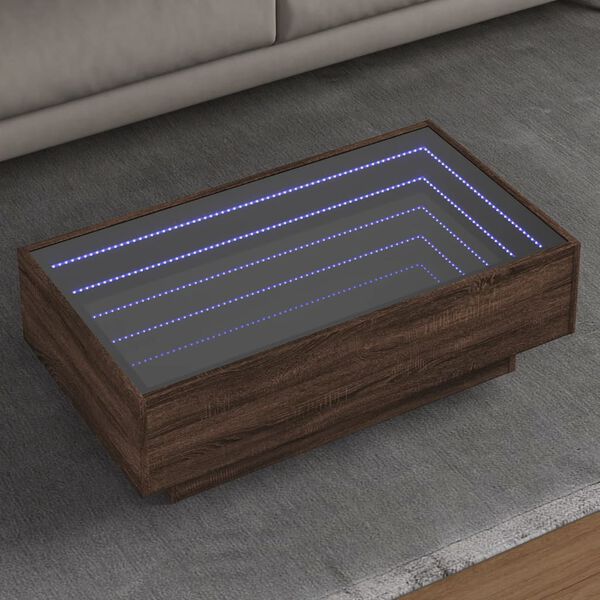 vidaXL Coffee Table with LED Brown Oak 90x50x30 cm Engineered Wood