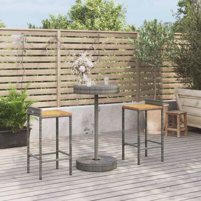 vidaXL 3 Piece Garden Bar Set Grey Poly Rattan&Solid Wood Acacia