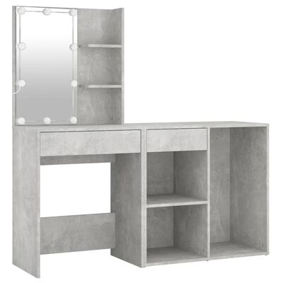 vidaXL LED Dressing Table with Cabinet Concrete Grey Engineered Wood