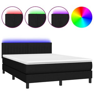 vidaXL Box Spring Bed with Mattress&LED Black 140x190cm Fabric
