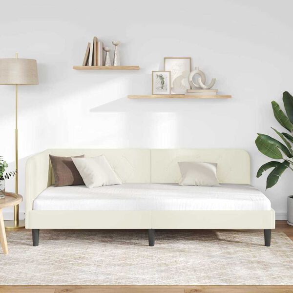 vidaXL Corner Bed Frame with Headboard Cream 90 x 190 cm Velvet