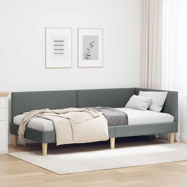 vidaXL Corner Bed Frame Dark Grey 100 cm x 200 cm Velvet