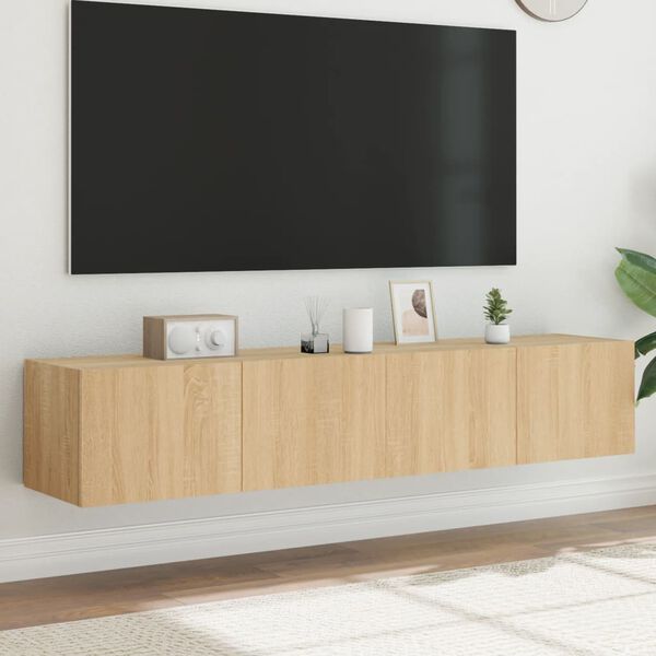 vidaXL TV Wall Cabinets with LED Lights 2 pcs Sonoma Oak 80x35x31 cm