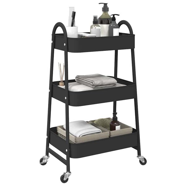 vidaXL Storage Trolley 3-Tier Black 42x41.5x77 cm Steel