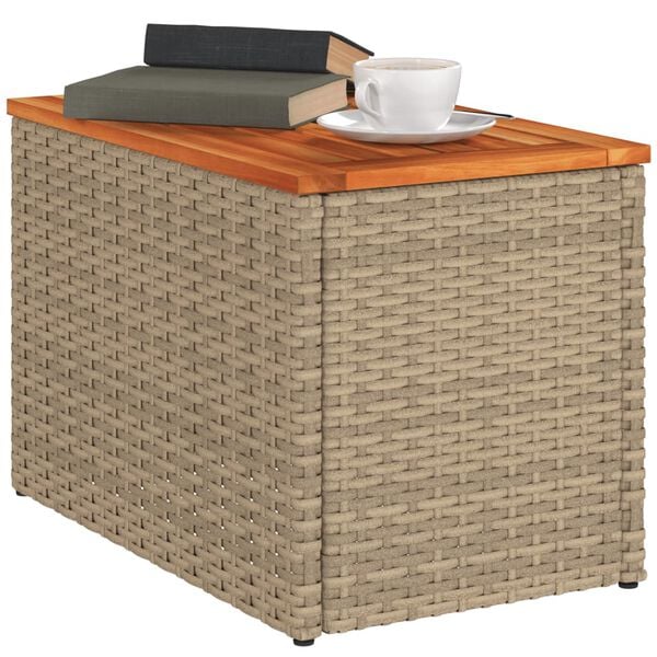 vidaXL Garden Side Tables 2pcs Beige 55x34x37cm Poly Rattan Solid Wood