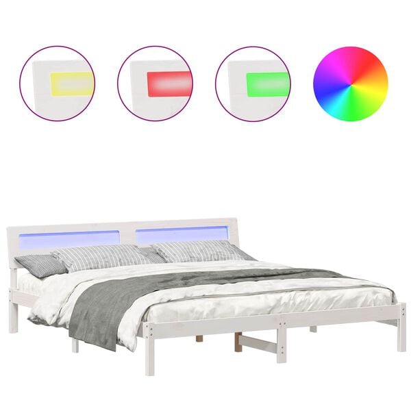 vidaXL Bed Frame with Headboard White 200 x 200 cm Solid Pine Wood