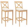 vidaXL Bar Stool 2 pcs Natural and Beige Solid Rubber Wood and Fabric