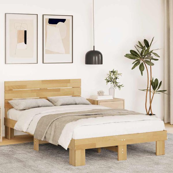 vidaXL Bed Frame with Headboard without Mattress 120x200 cm Solid Wood Oak
